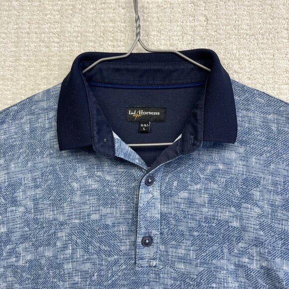 Lief Horsens Couture Men Polo Short Sleeves Shirt Sz L Blue Floral Tropical AOP - Picture 7 of 15